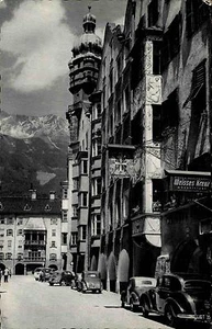 Innsbruck Österreich Tirol 1957 Herzog Friedrich Straße Hotel Weißes Kreuz Autos - Bild 1 von 2