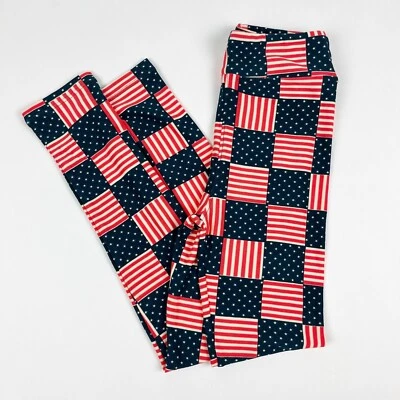 Leggings LuLaRoe Niños Americana Talla L/XL Rojo Blanco Azul Banderas Cuadros Foto 1 de 4