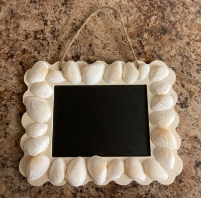 Mini Wood Chalk Message Board Sea Shell Border 7.5” X 6” Kitchen Den - Image 1 of 3