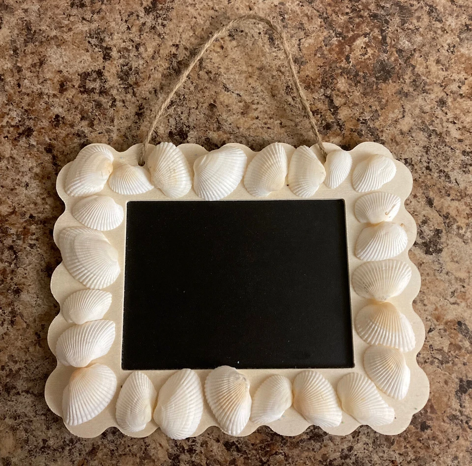 Mini Wood Chalk Message Board Sea Shell Border 7.5” X 6” Kitchen Den - Image 1 of 3