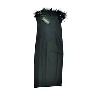 Elegant Black Strapless Cocktail Dress with Feather Trim Detail Size S - Picture 1 of 9