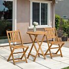 Folding Wooden Garden Table And Chairs 3 Piece Round Patio Outdoor Solid Wood