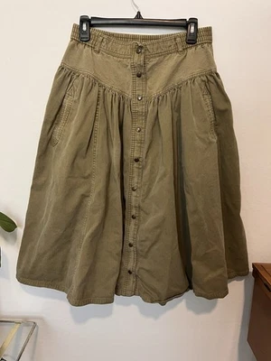 Vintage Counterparts Olive Green Button Up Flare  Midi Skirt - Image 1 of 4