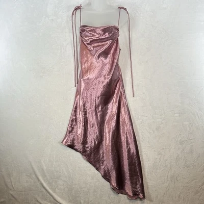 Vintage Lorea Dress Womens M Pink Satin Slip Midi Asymmetric Romantic Fairy Y2K - Image 1 of 4