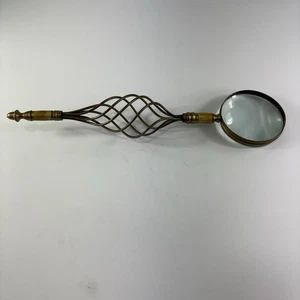 Vintage 16.5" Victorian Brass Magnifying Glass w/ Twisted & Swirled Handle - Picture 1 of 9