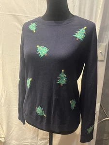 Suéter de vacaciones Talbots, azul marino con diseño de árbol, damas talla mediana, nuevo sin etiquetas - Imagen 1 de 5
