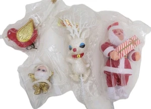 Vintage Weihnachten Blumen Picks Weihnachtsmann, Rentier, Vogel, kleiner Weihnachtsmann - Bild 1 von 13