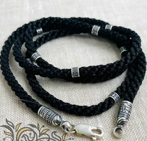 925 Sterling Silber Seidenkordel Halskette 3,5 mm mit Silbereinsätzen Unisex Geschenk - Bild 1 von 6