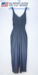 CHARO RUIZ IBIZA Lace-Trimmed Jumpsuit Black Elastic Waist Size L Cotton Blend - Picture 1 of 16