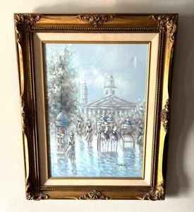 J. Gaston Vintage Original Französisches Ölgemälde Paris Straßenszene 17,5 x 21,5 - Bild 1 von 7