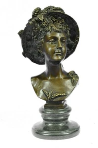 105"x5" Bronze Sculpture Signed Carrier Elegant Girl Bust Art Nouvea Artwork NR - Picture 1 of 10