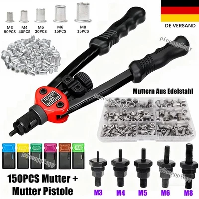 150-Tlg Einnietmutter Blindnietmutter Einziehmutter Nietmutter Edelstahl M3-M10 - Bild 1 von 4