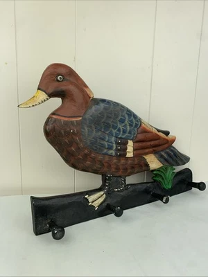 Pato Mallardo Madera 4 Clavijas Colgante de Pared Sombrero Chaqueta Soporte Muebles de Cabina Rústicos Foto 1 de 4