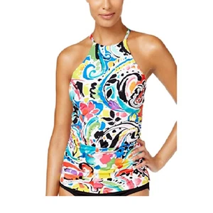 Anne Cole Painterly Paisley High Neck Tankini Top - Size S - Picture 1 of 6
