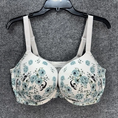 Torrid Bra 40G White Blue Roses & Skulls Back Smoothing Lightly Lined T Shirt - Image 1 of 4