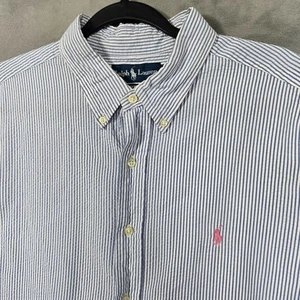 Ralph Lauren Seersucker Shirt Mens XL blue white stripe short sleeve classic fit - Picture 1 of 10