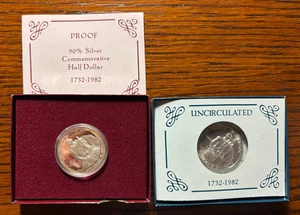 (2) 1982 George Washington Commemorative Silver 50 Cent Coins -No Reserve - Picture 1 of 2