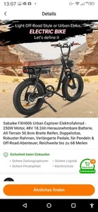Elektrisches Mountainbike, Akku 48 V, 17,5 Ah, abnehmbar, Fettreifen 20" * 4.0, - Bild 1 von 9