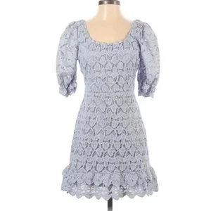 Vestido Azul Encaje Just Me M Cuchara Globo Manga Abullonada Fiesta Ducha Boda - Imagen 1 de 6