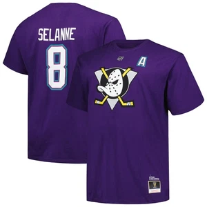 Men's Mitchell & Ness Teemu Selanne Purple Anaheim Ducks Big & Tall Name & - Picture 1 of 3