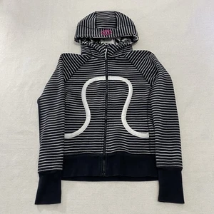 Sudadera con Capucha de Buceo Lululemon Elastizada para Mujer 8~ Rayas Paralelas Negra Blanca Cremallera Completa - Imagen 1 de 11