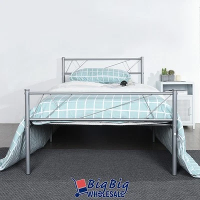 GENIQUA Twin Size Metal Bed Frame Steel Platform Mattress Foundation Headboard Storage