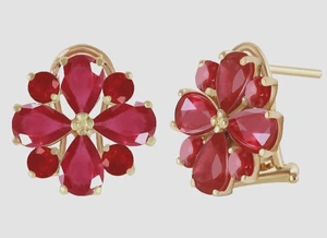 4.80 Carats Natural Red Ruby Cluster Women's Earrings With 14K Solid Yellow Gold - Picture 1 of 3