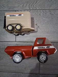 Tonka Stables Truck and Trailer Rare Vintage 1970s Tin Toy With 1 Horse - Picture 1 of 9