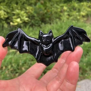Calavera de murciélago de Halloween obsidiana natural de 3" tallada cristal de cuarzo reiki curación 1 pieza - Imagen 1 de 9