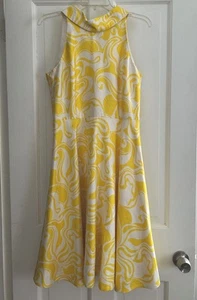 Womens Kate Spade Sleeveless Collared Halter Dress - Yellow and White - Size 8 - Picture 1 of 14