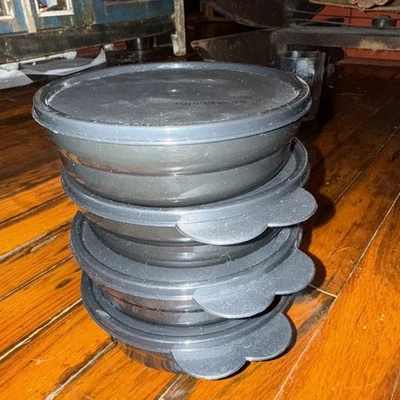 NEW Tupperware Imp Microwave Cereal Bowls Set 4 Black with Seals - Image 1 of 4