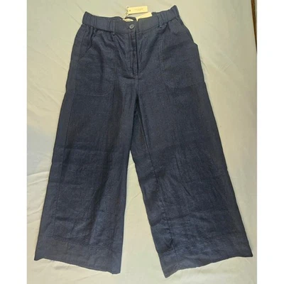 Pantalón Max Studio London Talla S Mezcla de Lino Recortado Pierna Ancha Azul Marino Nuevo con Etiquetas $118 L387 Foto 1 de 4