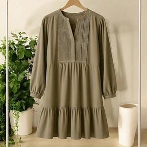 Mini Vestido BANANA REPUBLIC Pintuck Cuello Manga Larga Cottage Boho Indie Verde L - Imagen 1 de 8