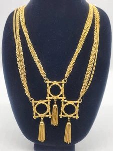 Collar grande vintage Castlecliff asiático de bambú borla tono dorado - Imagen 1 de 9