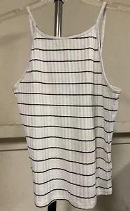 New Look Tall, Women’s Ribbed Tank Top, White W/Thin Black Stripes, UK 14/ US 10 - Picture 1 of 3