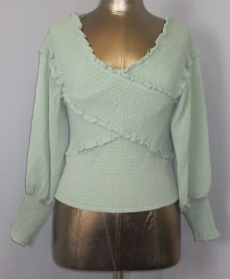 Nuevo con etiquetas Top corto BB Dakota fruncido cuello en V para mujer talla L pecho 29+ largo Sl 232-29011 Foto 1 de 4