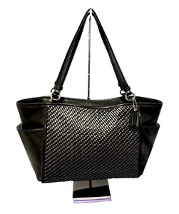 Coach Bag Black Silver Woven Leather Tote Park Shoulder Zip Top F31285 - Picture 1 of 15