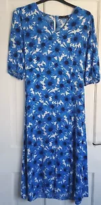 Maxi Vestido F&F Reino Unido 14 Floral Azul y Blanco Media Manga Corbata Cinturón L48" En muy buena condición - Imagen 1 de 16