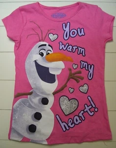 Girls Pink Disney Frozen OLAF You Warm My Heart Sparkle T Shirt Sz 4 - Picture 1 of 1