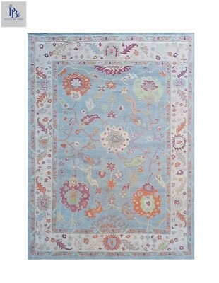 Exquisite Oushak L.Blue/Beige Hand-knotted Finest woolen rugs for living room - Image 1 of 4