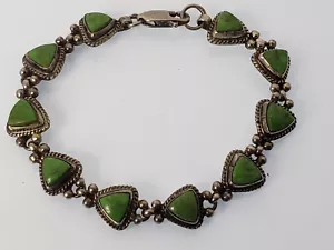 Pulsera Nativa Americana NA .925 Verde Turquesa Eslabón Talla 7 Jerez Hale Navajo - Imagen 1 de 10