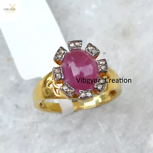 Pave Diamant Rubin Ring Edelstein Schmuck Gold Vermeil 925 Sterling Silber Ring - Bild 1 von 7
