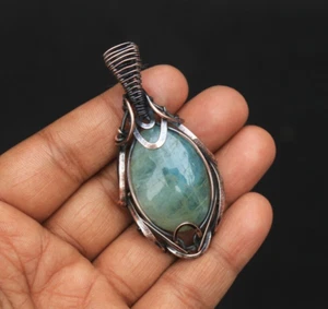 Spektakulärer Aquamarin Kupferdraht Verpackung Anhänger Schmuck Geschenk für sie N464 - Bild 1 von 14