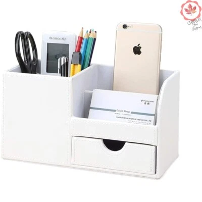 Versátil Organizador de Escritorio con Cajón Extra Bonus - Cuero Sintético Blanco Foto 1 de 4
