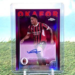 2024-25 Topps Chrome UEFA UCL Noah Okafor Viola Rifrattore Auto #/75 AC Milan - Foto 1 di 2