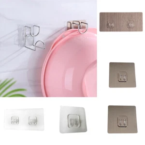 1/4Pcs Self Adhesive Wall Mount Hanger Sticker Hooks Transparent Silver Hook - Picture 1 of 22
