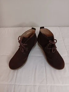 Lands End Womens Brown Suede Ankle Bootie Boots Sz 8 Wing Tip Tassels - Picture 1 of 8