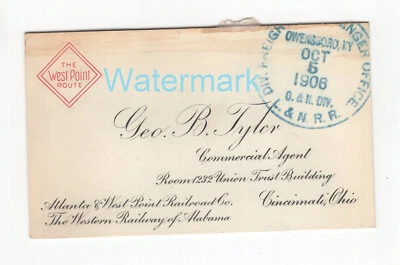 RARE 1900s WEST POINT ROUTE Railroad Agent Business Card RR Train 1906 Cincy - Image 1 of 2