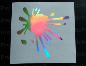 Large Paint Splat Silver Hologram Neo Chrome Car Wall Art Vinyl Stickers Decals - Picture 1 of 3