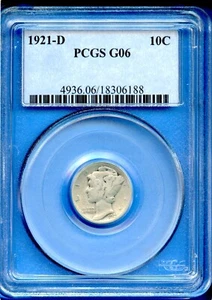 1921 D PCGS G06 Mercury Dime 10c US Mint Silver Coin 1921-D G-06 - Picture 1 of 3